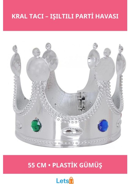 Gümüş Renk Yetişkin Plastik Kral Tacı 55 cm Parti Aksesuarı