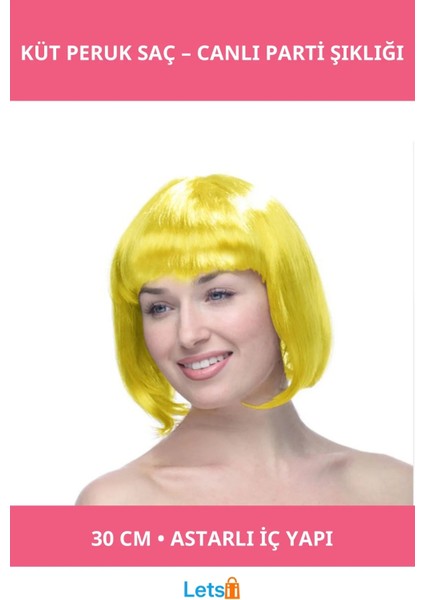Sarı Küt Peruk Saç Parti Peruğu 30 cm Sentetik