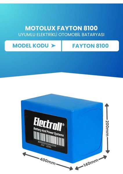Motolux Fayton 8100 Uyumlu Batarya Lifepo4 72V 32AH Elektrikli Motorsiklet Bataryası fiyatları