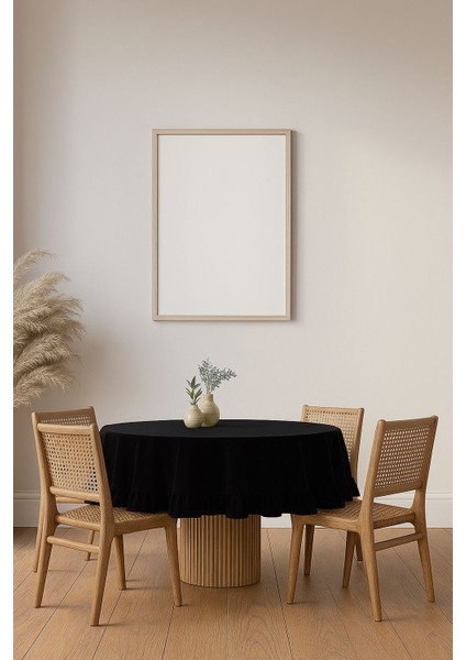 Buldan Pamuklu Keten Yuvarlak Fırfırlı Masa Örtüsü