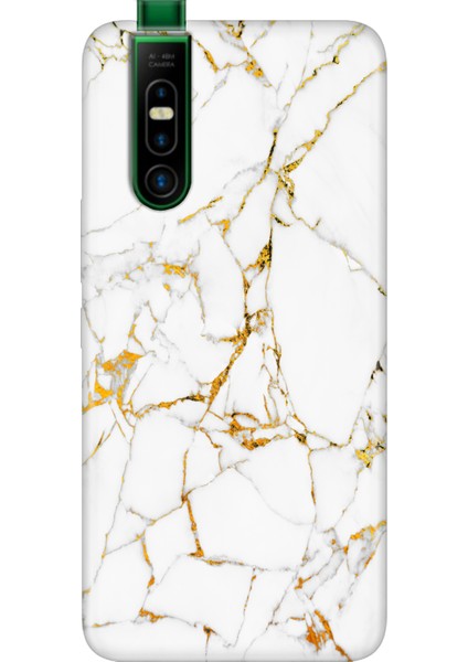 Infinix S5 Pro Kılıf Silikon Desenli Infinix S5 Pro Sarı Beyaz Mermer