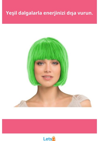 Yeşil Renk Parti Peruk 30 cm Sentetik Saç fiyatları