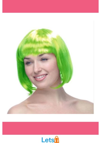 Yeşil Renk Parti Peruk 30 cm Sentetik Saç modelleri