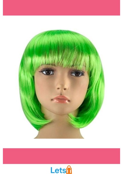 Yeşil Renk Parti Peruk 30 cm Sentetik Saç fırsatları