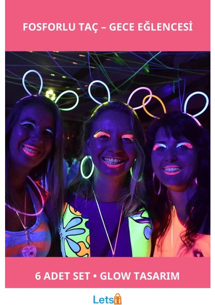 Karanlıkta Parlayan Fosforlu Renkli Taç 6 Adet Parti Aksesuarı