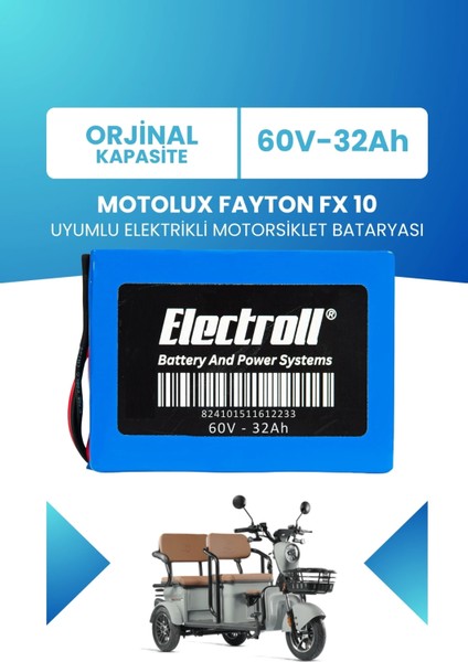Motolux Fayton Fx 10 Uyumlu Batarya Lifepo4 60V 32AH Elektrikli Motorsiklet Bataryası