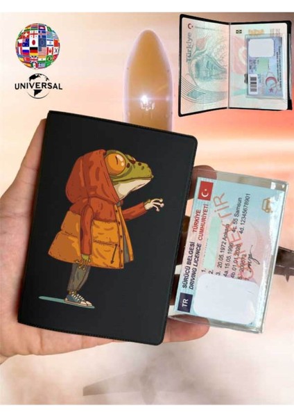 Ikonik Kurbağa Desenli Pürüzsüz Yüzey Deri Pasaport Kılıfı Kabı Tüm Ülke Pasaportlarına Uygun fiyatları