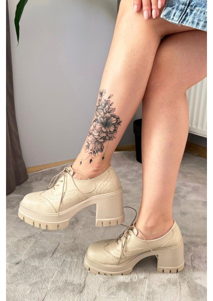 Kadın Diana Bej Cilt Carık Model 8 cm Topuklu Platformlu Ayakkabı fiyatları