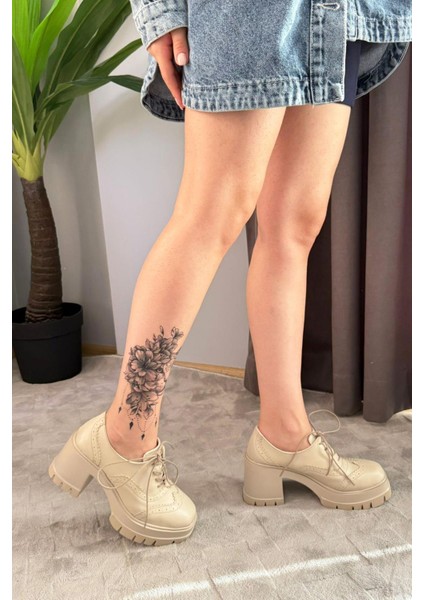 Kadın Diana Bej Cilt Carık Model 8 cm Topuklu Platformlu Ayakkabı modelleri