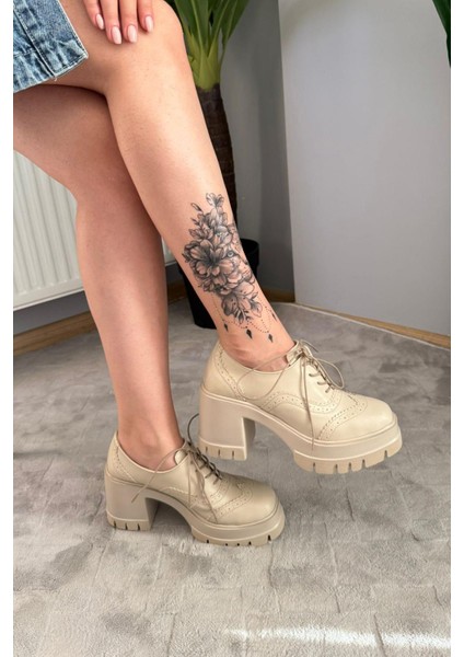 Kadın Diana Bej Cilt Carık Model 8 cm Topuklu Platformlu Ayakkabı fırsatları