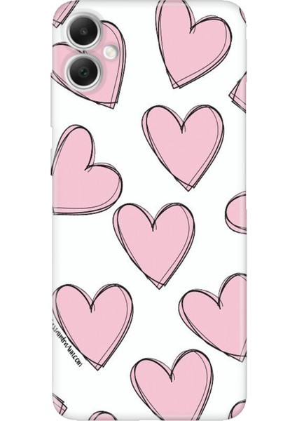 Samsung Galaxy A07 Kılıf 6.7 Inc Renkli Silikon Baskılı Tpu Pembe Çizgili Kalpler