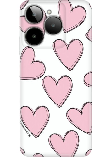General Mobile Era 30 Kılıf Telefon Kılıfı ERA30 Baskılı Pembe Çizgili Kalpler