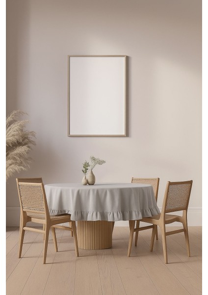 Buldan Pamuklu Keten Yuvarlak Fırfırlı Masa Örtüsü