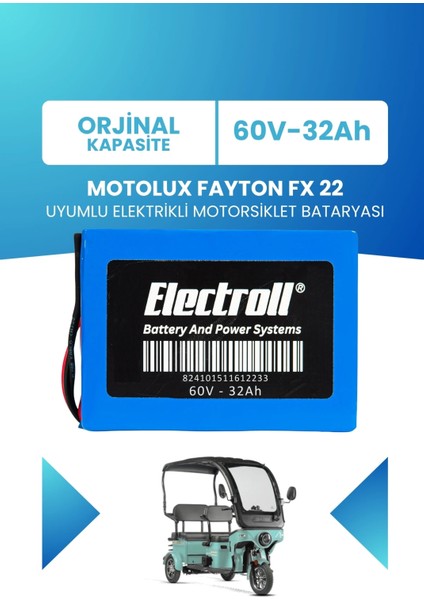 Motolux Fayton Fx 22 Uyumlu Batarya Lifepo4 60V 32AH Elektrikli Motorsiklet Bataryası