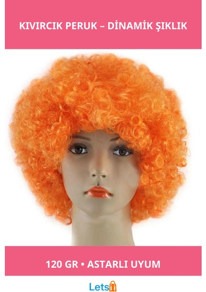 Turuncu Renk Kıvırcık Peruk