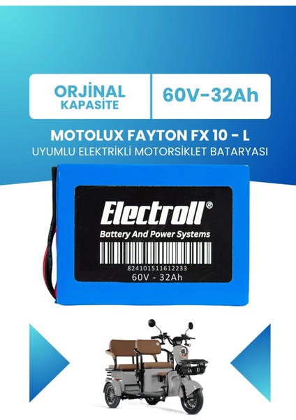 Motolux Fayton Fx 10 - L Uyumlu Batarya Lifepo4 60V 32AH Elektrikli Motorsiklet Bataryası