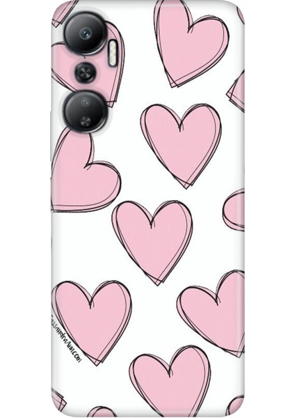 Infinix Hot 20 Kılıf Kamera Korumalı Silikon Resimli Uv Kapak Pembe Çizgili Kalpler