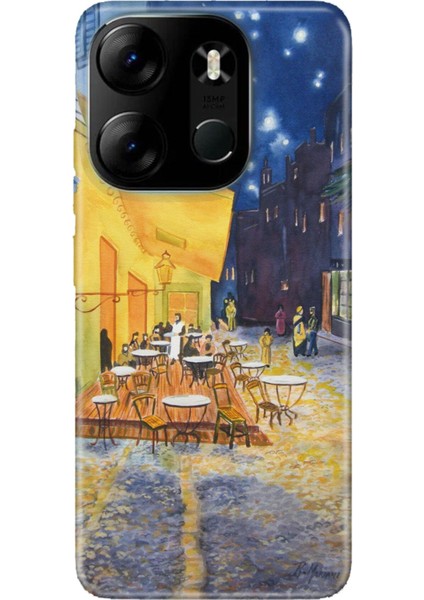 Tecno Spark Go 2023 Kılıf Kamera Korumalı Silikon Desenli Resimli Uv Kapak Night Cafe
