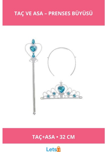 Karlar Ülkesi Elsa Mavi Kalpli Taç ve Asa Seti Çocuk Boy