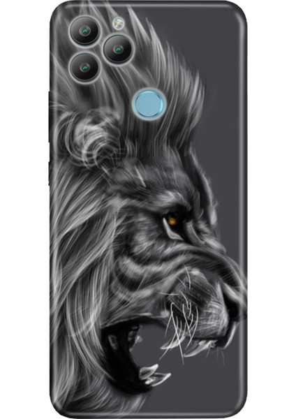 General Mobile Gm 22 / Gm 22S Kılıf 0.4mm Lazer Kesim Silikon Kapak Kara Aslan