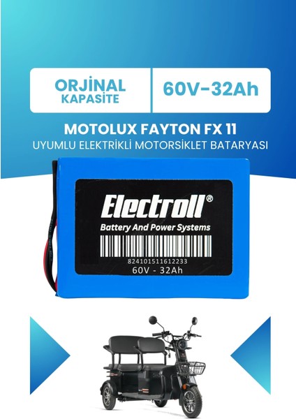 Motolux Fayton Fx 11 Uyumlu Batarya Lifepo4 60V 32AH Elektrikli Motorsiklet Bataryası