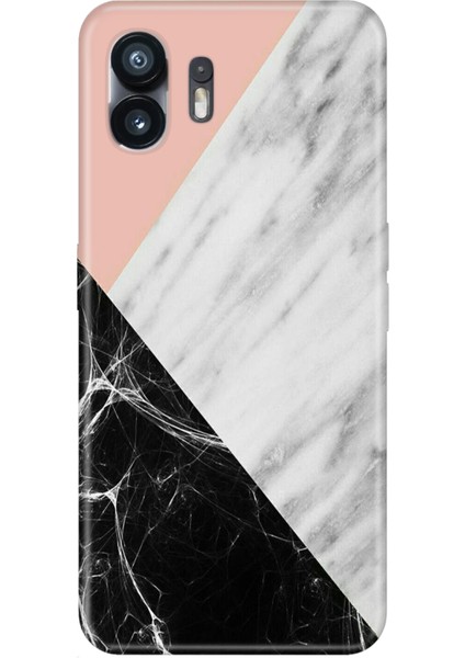 Nothing Phone 2 Uyumlu Kılıf Şeffaf Baskılı Silikon Resimli Siyah Pembe Beyaz Mermer