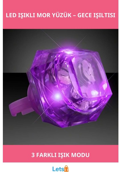 Kristal Tasarımlı LED Işıklı Mor Yüzük