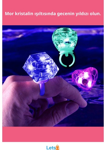 Kristal Tasarımlı LED Işıklı Mor Yüzük fiyatları