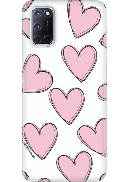 Oppo A52 A72 A92 Uyumlu Kılıf Silikon Desenli Resimli Kapak Pembe Çizgili Kalpler