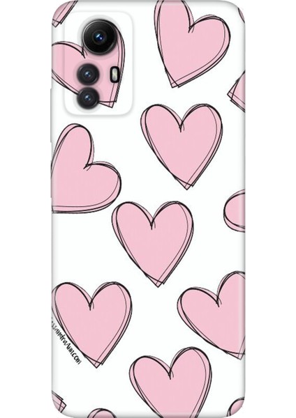 Xiaomi Redmi Note 12S Kılıf Kamera Korumalı Silikon Resimli Kapak Pembe Çizgili Kalpler