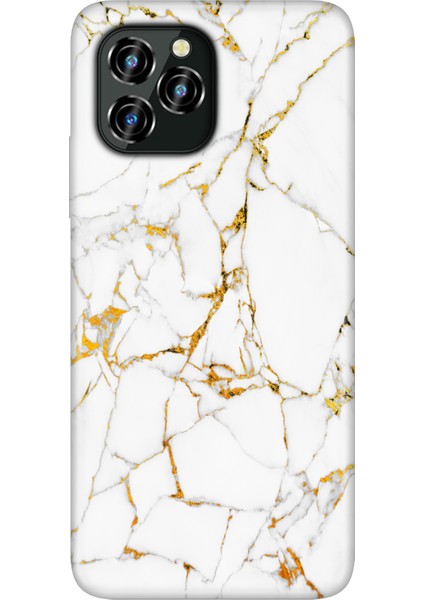 Oukitel C21 Pro Uyumlu Kılıf Silikon Desenli Resimli Kapak Sarı Beyaz Mermer