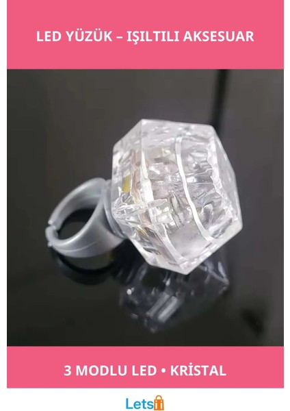 Kristal Tasarımlı LED Işıklı Gümüş Yüzük