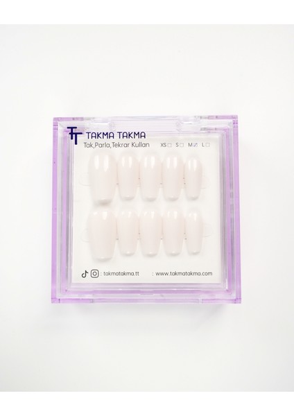 15'li Krem Rengi Orta Balerin OBL1542 Tekrar Kullanılabilir El Yapımı Protez Takma Tırnak - Krem Rengi-Krem-M