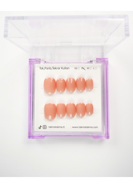 15'li Ten Rengi Kısa Yuvarlark KYL1546 Tekrar Kullanılabilir El Yapımı Protez Takma Tırnak - Ten Rengi-M