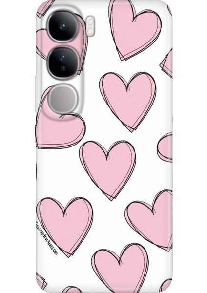 Vivo V40 Lite Kılıf V40 Lite Desenli Tpu Silikon Baskılı Pembe Çizgili Kalpler
