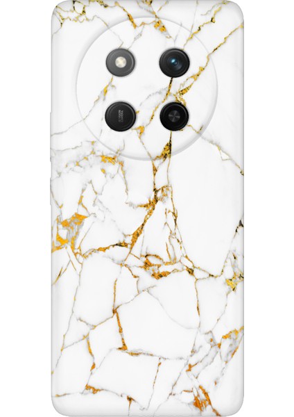 Honor X60 Pro - X9C 5g Kılıf Dekoratif Silikon Baskılı Kapak Sarı Beyaz Mermer