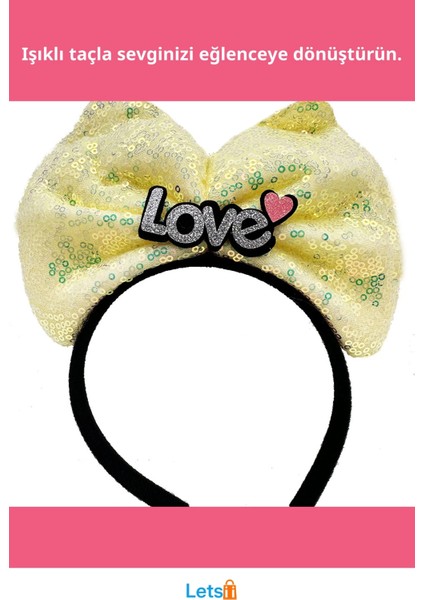 LED Işıklı Romantik Love Yazılı Fiyonk Taç 20X17 cm fiyatları