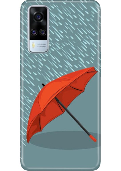 Vivo Y51 Uyumlu Kılıf Desenli Baskılı Silikon Kırmızı Şemsiye