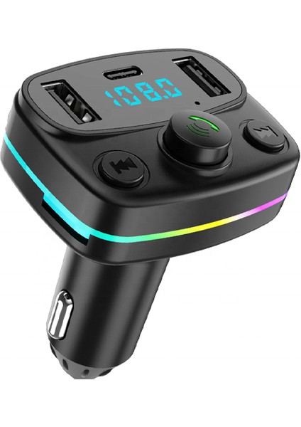 Rgb Fm Transmitter Bluetooth V5.0 Bağlatısı Sd Kart Flash Bellek Destekli Type-C USB Şarj Girişi