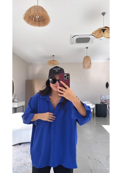 Saks Mavi Tek Cepli Oversize Ayrobin Gömlek fiyatları