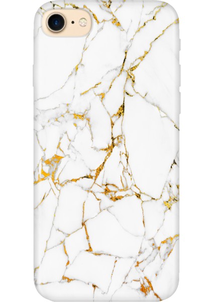 iPhone 7 8 Se 2020 2022 Uyumlu Kılıf Desenli Baskılı Silikon Sarı Beyaz Mermer