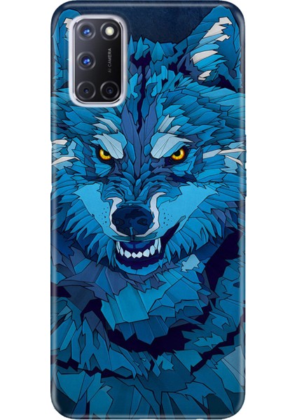 Oppo A52 A72 A92 Uyumlu Kılıf Silikon Desenli Resimli Kapak Mavi Çizim Kurt