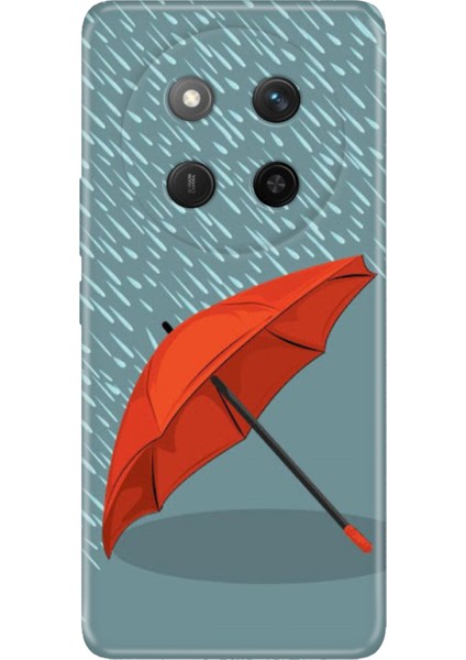 Honor X60 Pro - X9C 5g Kılıf Dekoratif Silikon Baskılı Kapak Kırmızı Şemsiye