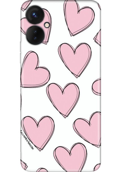 Oneplus 9 Pro Kılıf Silikon Desenli Resimli Uv Kapak Pembe Çizgili Kalpler