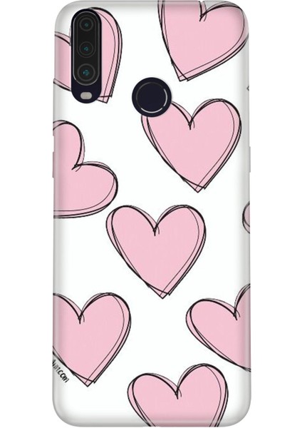 General Mobile Gm 20 Pro Kılıf 0.4mm Lazer Kesim Silikon Kapak Pembe Çizgili Kalpler