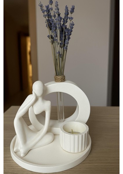 Dekoratif Düşünen Adam, Tüplü Yuvarlak Vazo ve Mumluk Hediye Seti modelleri