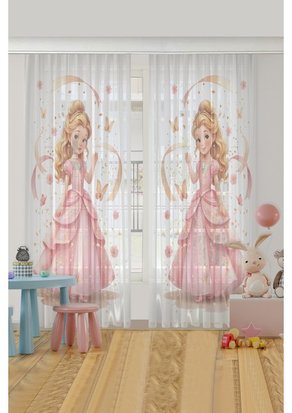 Pembe Prenses Kelebekli Çocuk Odası Tül Perde fiyatları