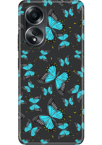 Oppo A58 Kılıf Renkli Silikon Baskılı Tpu Mavi Kelebek