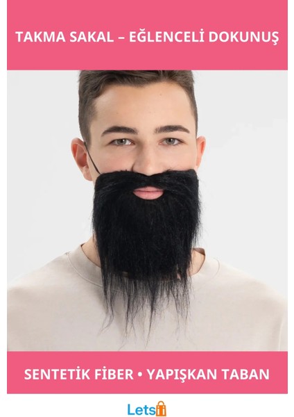 Yumuşak Sentetik Siyah Renk Takma Sakal Bıyık Takımı