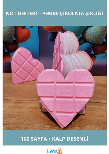 Kalpli Pembe Çikolata Not Defteri 100 Sayfa